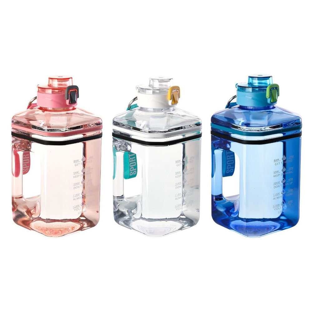 2L XL Transparent Plastic Motivational Water Bottle w/Handle